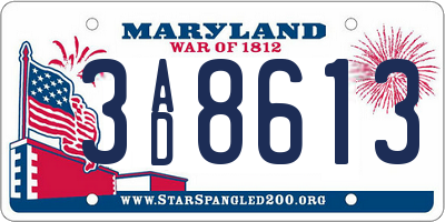 MD license plate 3AD8613