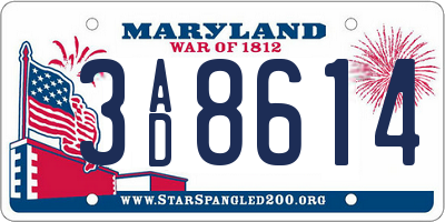 MD license plate 3AD8614
