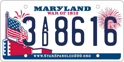 MD license plate 3AD8616