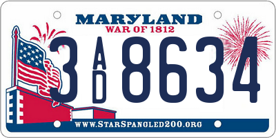 MD license plate 3AD8634
