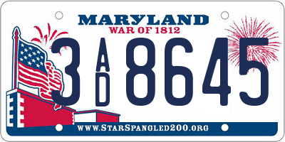 MD license plate 3AD8645