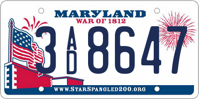 MD license plate 3AD8647