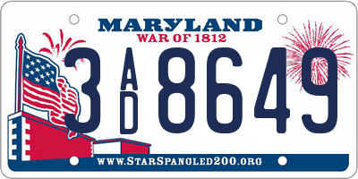 MD license plate 3AD8649