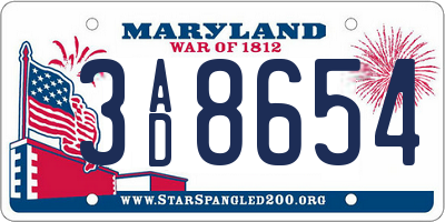 MD license plate 3AD8654