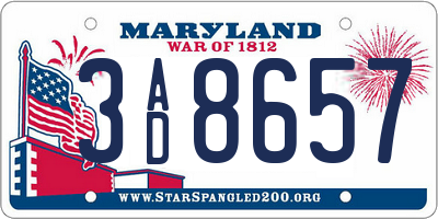 MD license plate 3AD8657