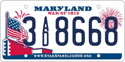MD license plate 3AD8668