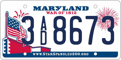 MD license plate 3AD8673