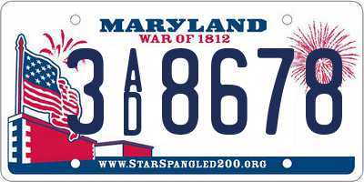 MD license plate 3AD8678