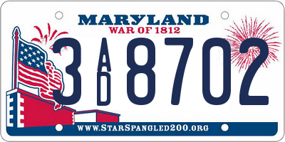 MD license plate 3AD8702