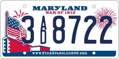MD license plate 3AD8722