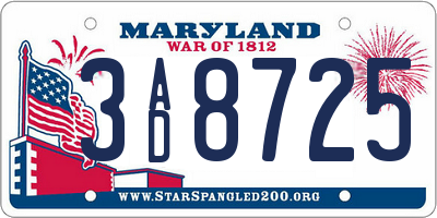 MD license plate 3AD8725