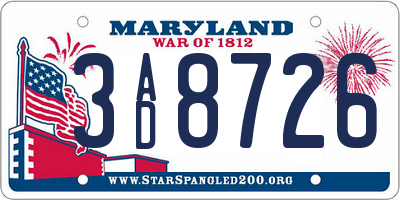 MD license plate 3AD8726
