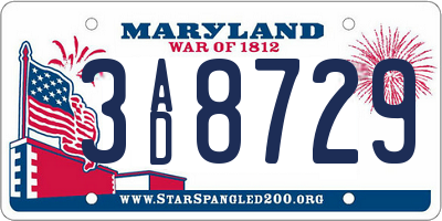 MD license plate 3AD8729