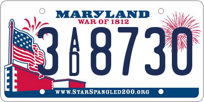 MD license plate 3AD8730