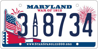 MD license plate 3AD8734