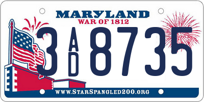 MD license plate 3AD8735