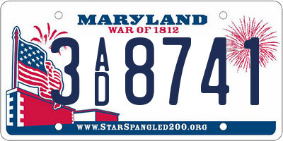 MD license plate 3AD8741