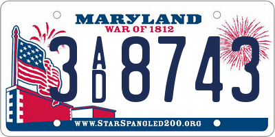 MD license plate 3AD8743