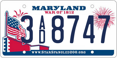 MD license plate 3AD8747