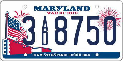 MD license plate 3AD8750