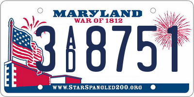 MD license plate 3AD8751