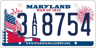 MD license plate 3AD8754