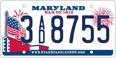 MD license plate 3AD8755