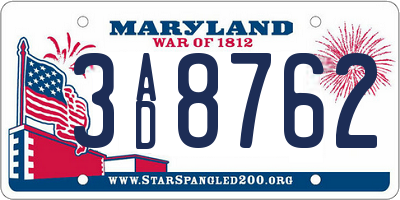 MD license plate 3AD8762