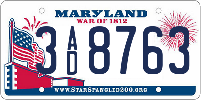 MD license plate 3AD8763