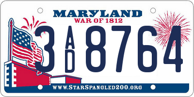 MD license plate 3AD8764
