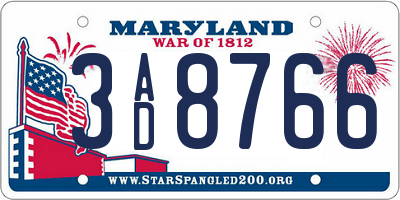 MD license plate 3AD8766