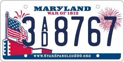 MD license plate 3AD8767