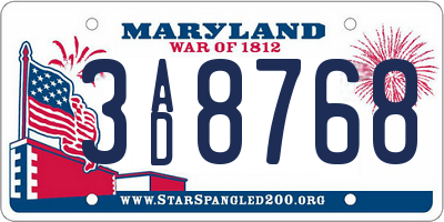 MD license plate 3AD8768