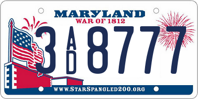 MD license plate 3AD8777