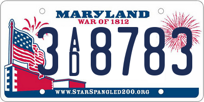 MD license plate 3AD8783