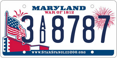 MD license plate 3AD8787