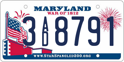 MD license plate 3AD8791