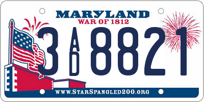 MD license plate 3AD8821