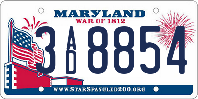 MD license plate 3AD8854