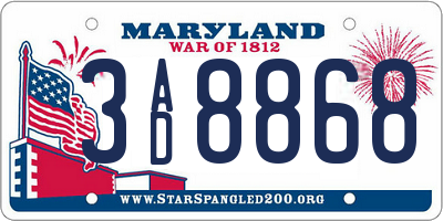 MD license plate 3AD8868