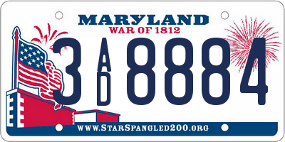 MD license plate 3AD8884