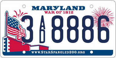 MD license plate 3AD8886