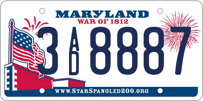 MD license plate 3AD8887