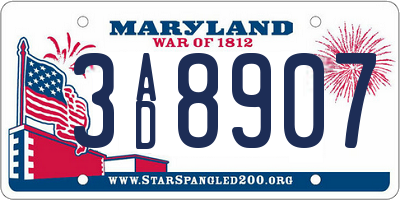 MD license plate 3AD8907