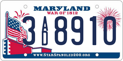 MD license plate 3AD8910