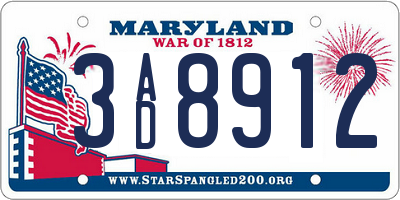 MD license plate 3AD8912