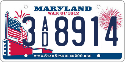 MD license plate 3AD8914