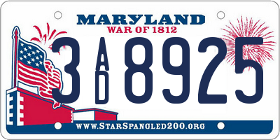 MD license plate 3AD8925