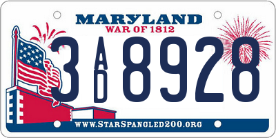 MD license plate 3AD8928