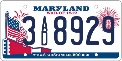 MD license plate 3AD8929